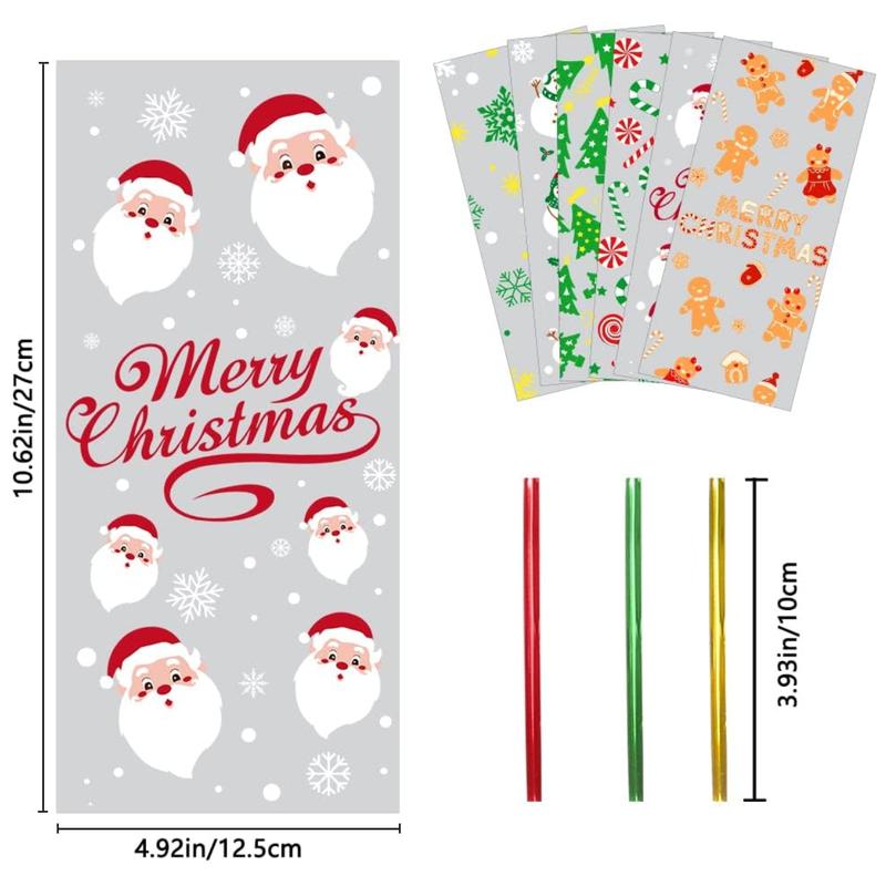 120PCS Christmas Cellophane Candy bags, Xmas Cello Treat Goody Bags with Ties for Christmas Holiday Party Favors