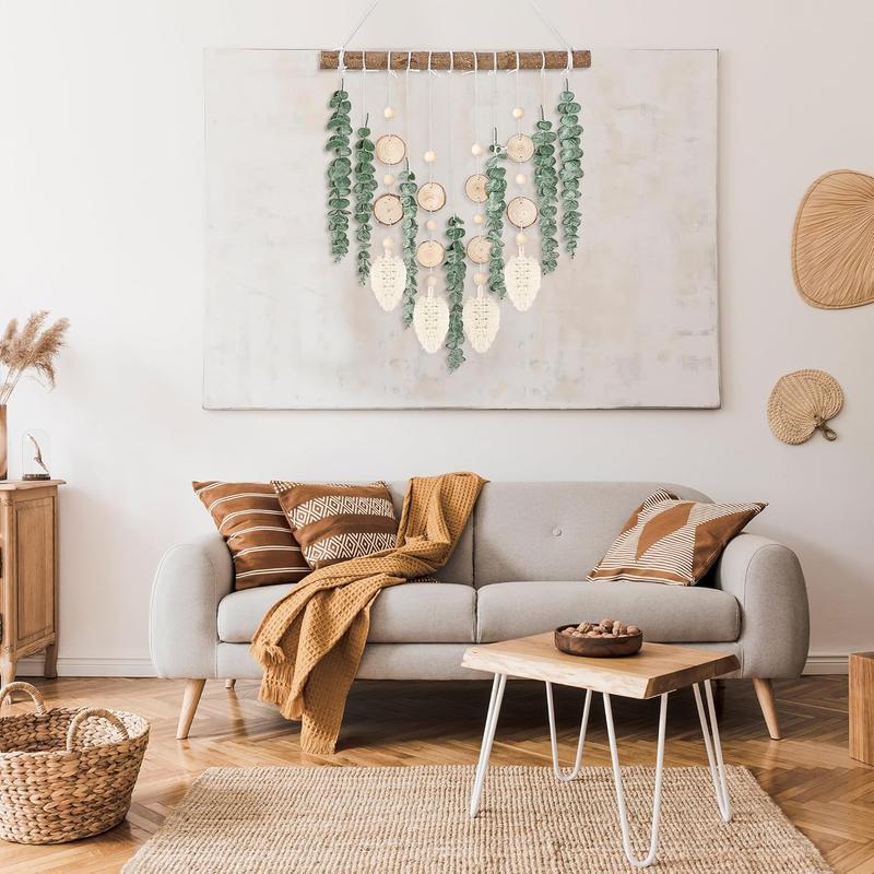 21 Eucalyptus Wall Hanging Decor Artificial Eucalyptus  Fake Greenery Leaves Boho Wall Decor with Wooden Stick for Bedroom Bathroom Kitchen Rustic Farmhouse Home Living Room Decoration