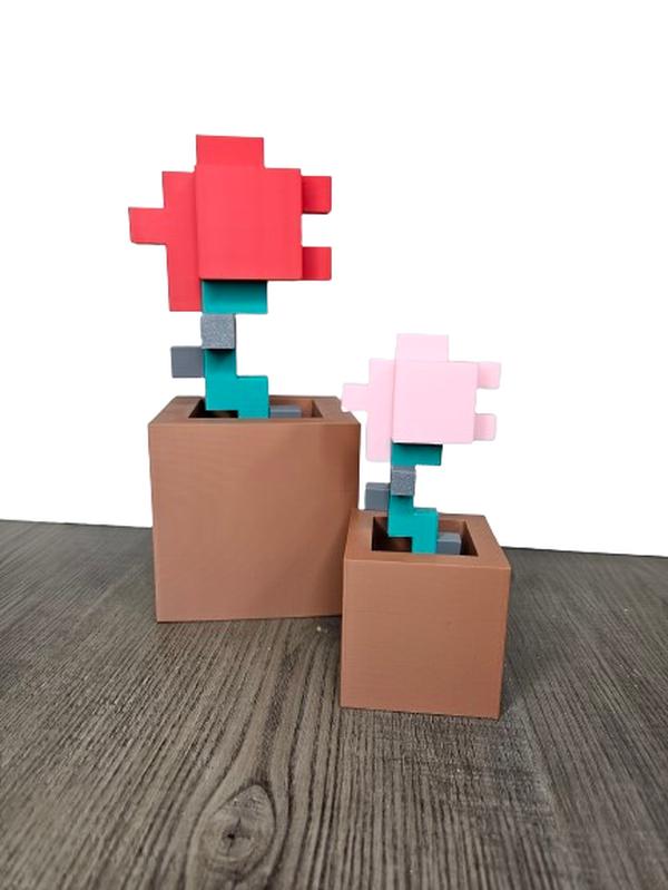 Minecraft Inspired Roses 3d Printed With Pot - Minecraft Decor - Artificial Flower - Decorative - Nature - Rose