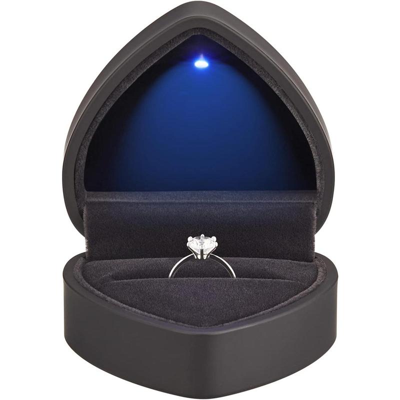 Heart Shaped Ring Gift Box with LED Light, Velvet Earrings Jewelry Case with Light, Jewellry Display Box for Wedding, Engagement Organiser