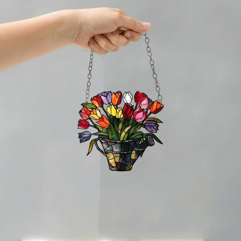 Suncatcher Yellow flowers, Mica Flowers, Tulip Flowers Acrylic Window Hanging Art Decoration, Tulip Suncatcher Ornament, Gift for her, mom