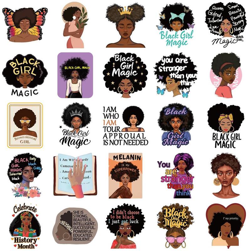 Black Girl Pattern Sticker, 50pcs set Self Adhesive Decorative Stickers, DIY Decals for Water Bottle, Laptop, Phone Case, Scrapbooking, Journal Making