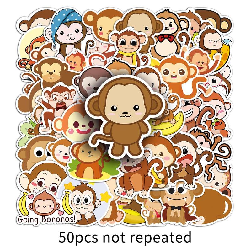 50pcs set Cartoon Monkey Pattern Sticker, Waterproof Self Adhesive Decor Paper, Decor Sticker, Greeting Card Water Bottle Laptop Phone