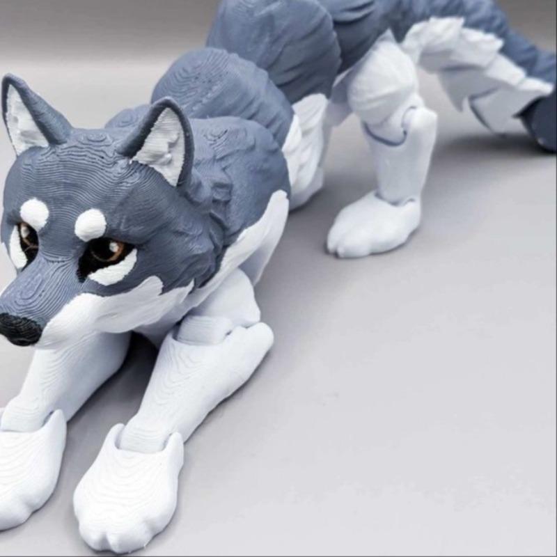 3D Printed Articulated Husky Dog Statue, 1 Count Creative Desktop Decoration, Home Decor Ornament for Living Room Bedroom Office