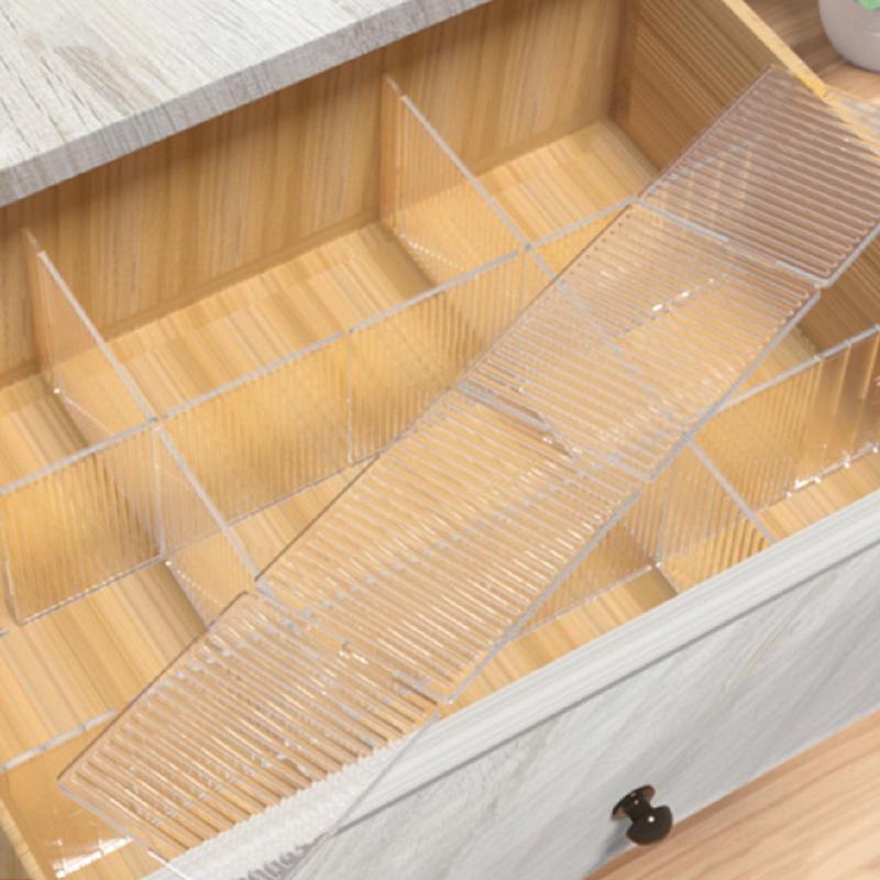 Drawer Divider, 4 Counts Clear Durable Drawer Organizer for Socks, Home Organizer for Bedroom, Living Room, Kitchen, Office