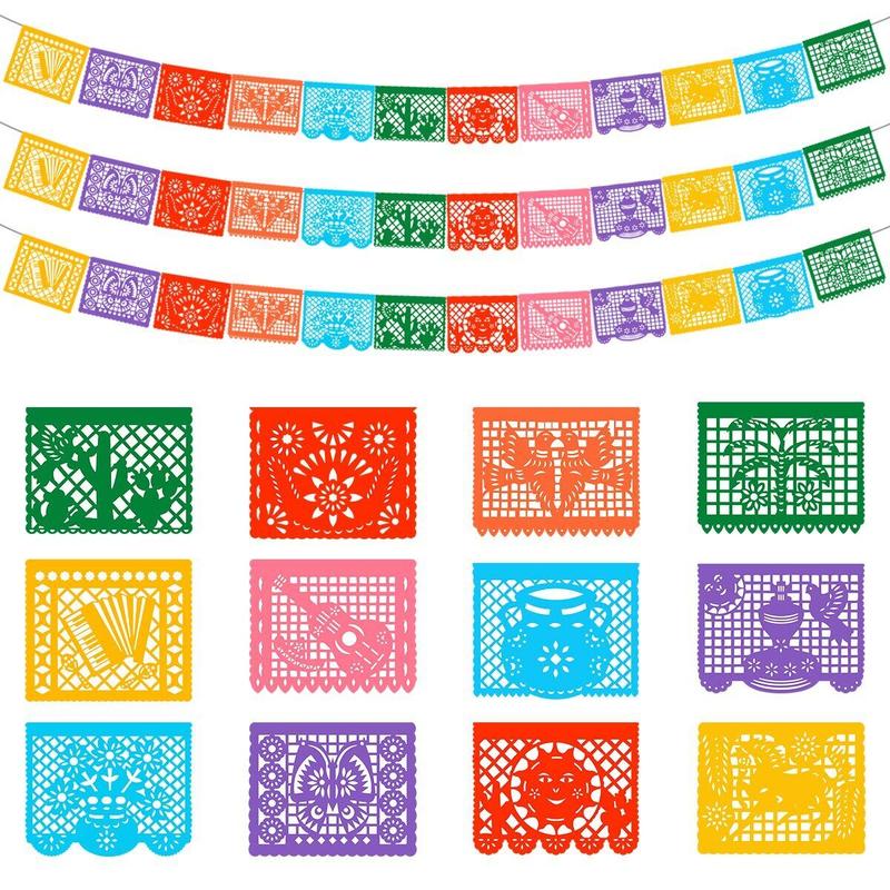 3 Pack 22FT Mexican Banners & 2 Mexican Sombrero Hats Fiesta Party Decoration