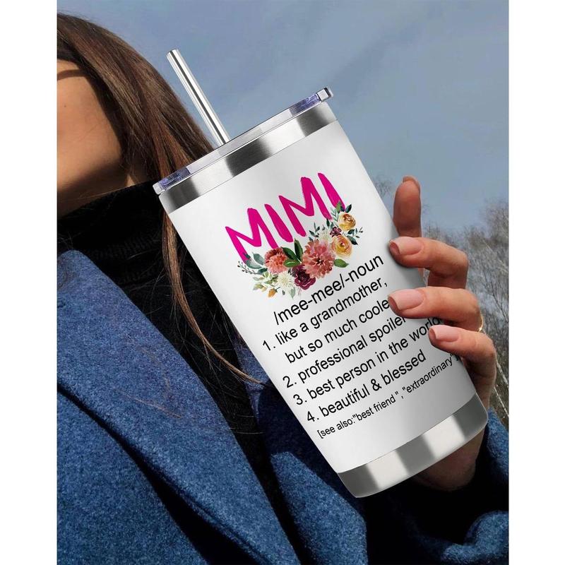 Best Mimi Gifts From Grandson Funny Travel Tumbler Gifts for Mimi From Granddaughter Christmas Birthday Presents From -20oz White Mimi Water Cup With Straw and Lip