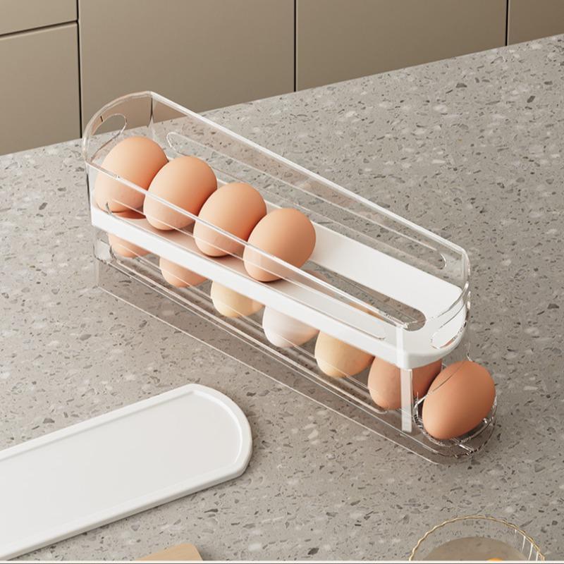 Clear Double Layer Egg Storage Box, 1 Count Space Saving Rolling Egg Holder, Egg Organizer, Egg Storage Rack for Refrigerator Side Door, Kitchen Egg Organizer