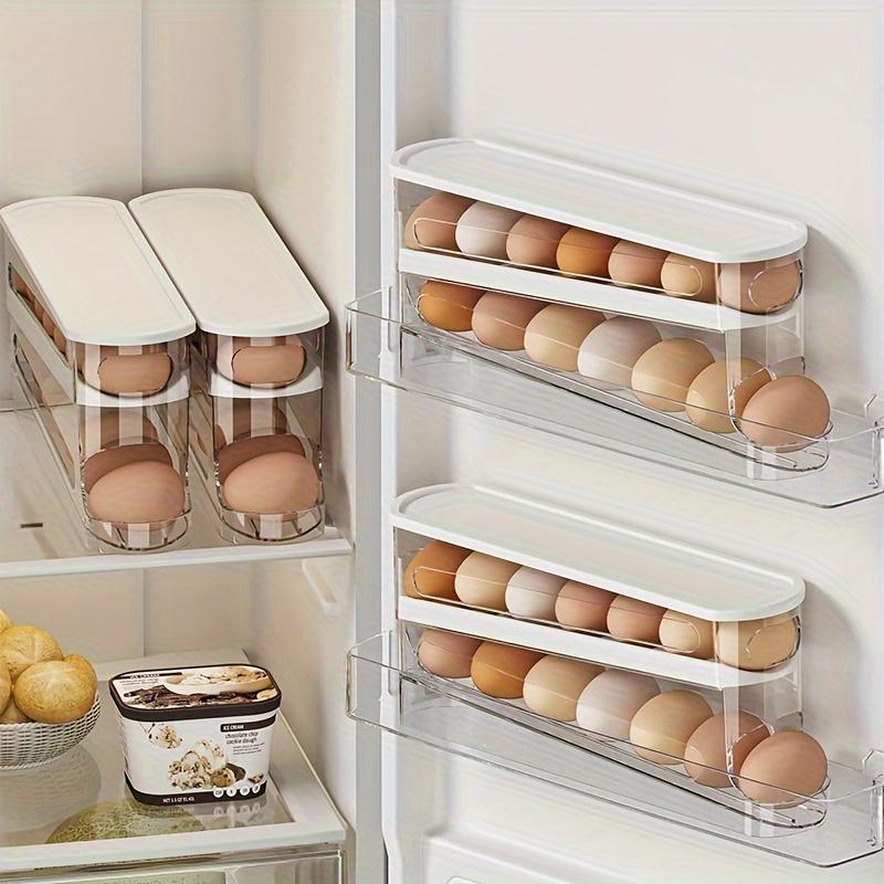 Clear Double Layer Egg Storage Box, 1 Count Space Saving Rolling Egg Holder, Egg Organizer, Egg Storage Rack for Refrigerator Side Door, Kitchen Egg Organizer