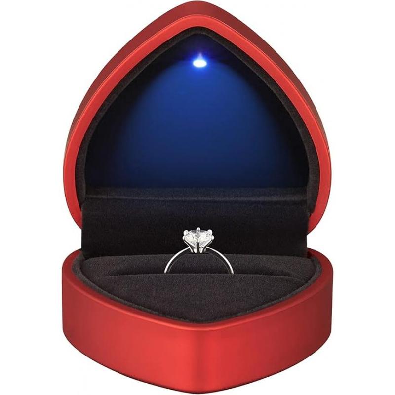 Heart Shaped Ring Gift Box with LED Light, Velvet Earrings Jewelry Case with Light, Jewellry Display Box for Wedding, Engagement Organiser