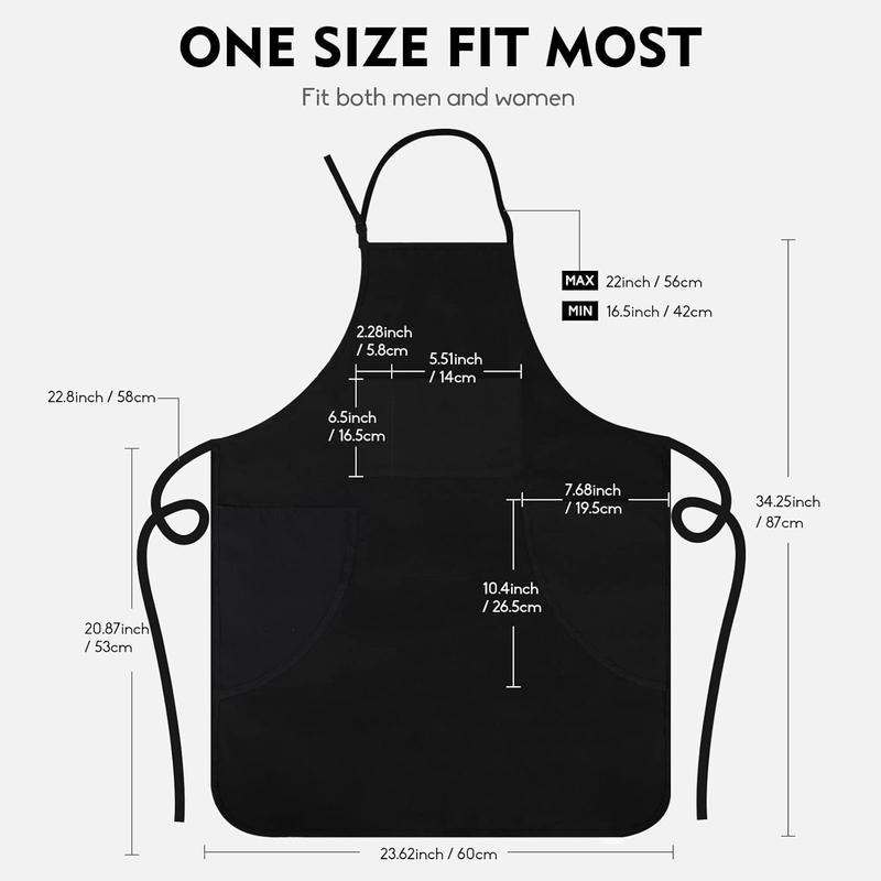 Cotton Black Bib Apron 2 Pack with 4 Pockets Adjustable Straps Cooking Baking BBQ Art Aprons for Women Men Adults