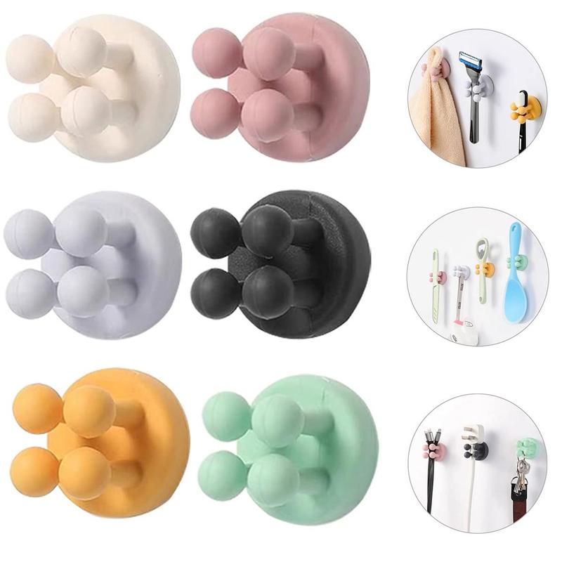 6pcs Silicone Toothbrush Holder, Self-adhesive Wall Mounted Hook, Multifunctional Hook for Hanging Key, Data Cable, Utility Plug, Home Organizer for Bathroom Kitchen Living Room Office