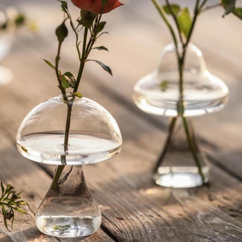 Clear Glass Flower Vase for Spring Flower Arrangement, 1 Count Modern Creative Plant Pot, Mushroom Shape Flower Vessel for Home Bedroom Balcony Decor, Decoration Home Ideas, Home Decor, Summer Gifts