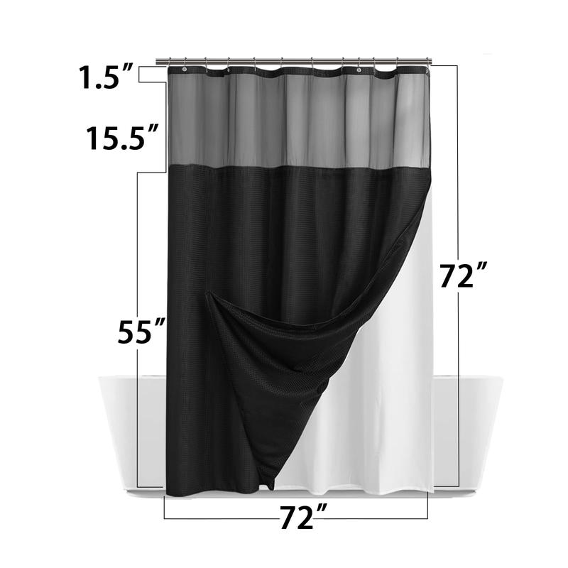 Waffle Weave Shower Curtain with Snap-in Fabric Liner Set, Hotel Style Shower Curtains for Bathroom with Mesh Top Window, 72