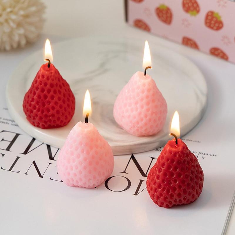 Strawberry Scented Candle, 4 Counts set Creative Strawberry Shaped Candle, Decorative Candle for Home Decor, Gift for Friend & Family