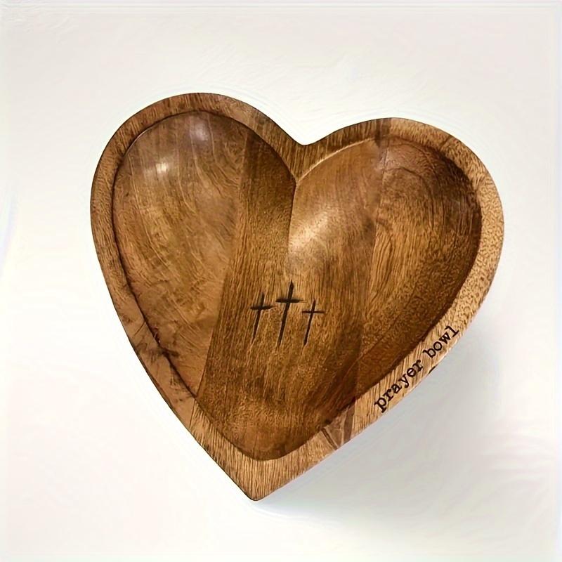 1pc Exquisite Vintage Wooden Heart-Shaped Prayer Bowl with Elegant Engraved Cross & 