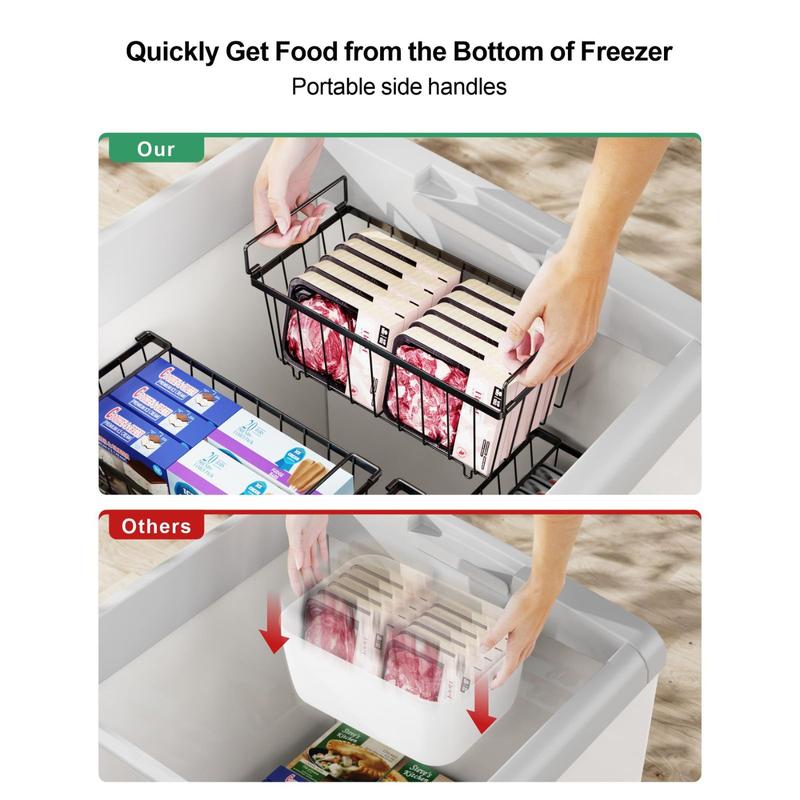 Deep Freezer Organizer Bins, Stackable Baskets for 7 Cu.FT Deep Chest Freezer Sort Frozen Meats, with Handle Add Space Easy Reach Boxes