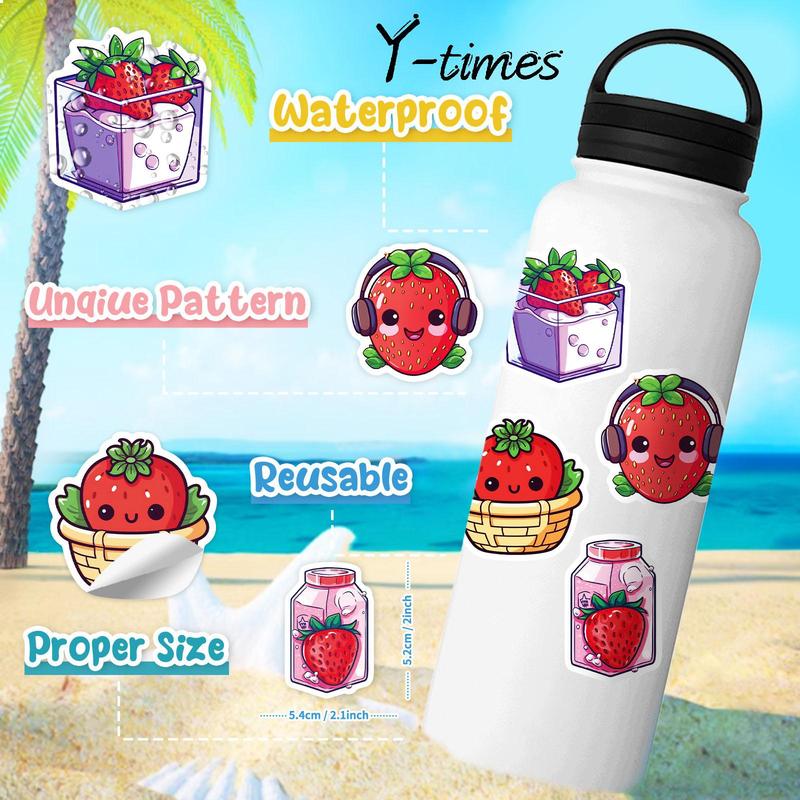 Cartoon Strawberry & Dessert Series Pattern DIY Decorative Sticker, 50pcs set Waterproof Self Adhesive Decor Paper, Decor Sticker for Gift Greeting Card Water Bottle Laptop Phone