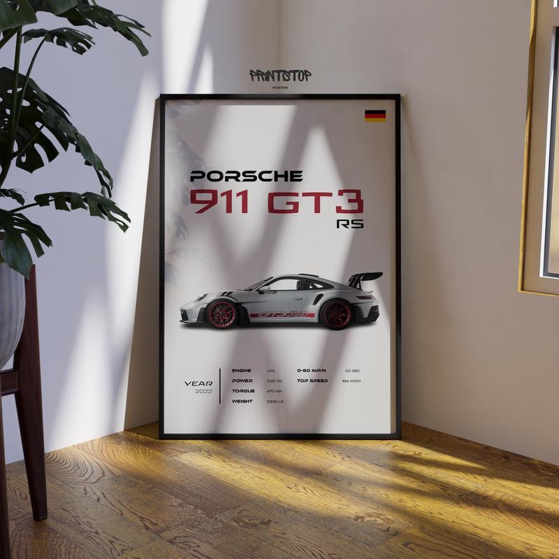 Experience Luxury: Porsche 911 GT3 RS Car Poster for Your Home Deco