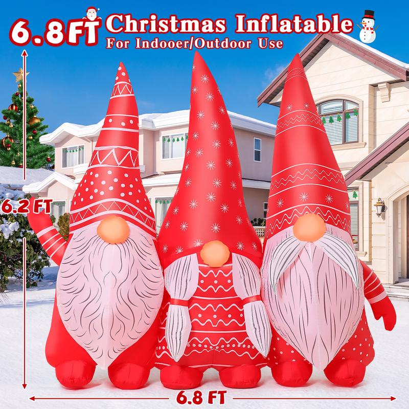 Christmas Gnome Inflatables with Built-in LED Lights for Outdoor Lawn Garden Decorations 6 FT - Fast Inflate and Safe