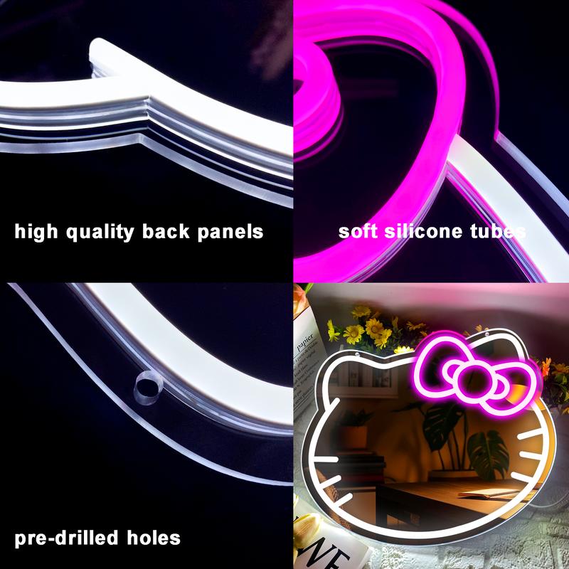 Kitty face Home Decor Mirror Kitty face shape Mirror, Bedroom Wall Mirror, Anime Neon Sign for Dresser, Locker Room,Living Room, Neon Light up Acrylic Mirror with Dimmable