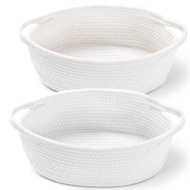 2 Pack Small Woven Basket with Gift Bags and Ribbons, Empty Decorative Gift Chest Box, Cute Gift Basket, Cotton Rope Room Shelf Storage Basket with Handles, All 12