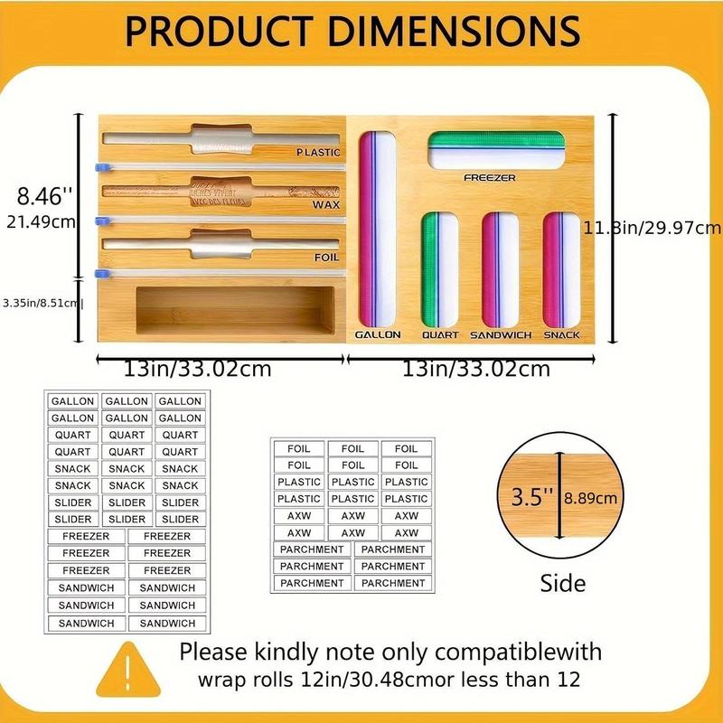 Bamboo Storage Box, 1 Count Plastic Wrap Organizer, Ziplock Bag Storage Box, Home Organizer for Kitchen, Kitchen Accessories