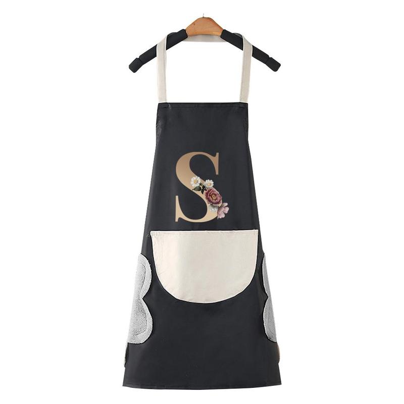 Flower & Letter Pattern Apron with Pocket, 1 Count Oil-proof Adjustable Apron, Stain-resistant Kitchen Cooking Apron for Restaurant, Easy To Clean