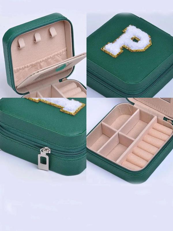 Women's Cute 26 Letter Design Jewelry Box with Compartments, Trendy Jewelry Display Stand with Mini Mirror, Versatile Jewelry Storage Box for Travel & Daily Use