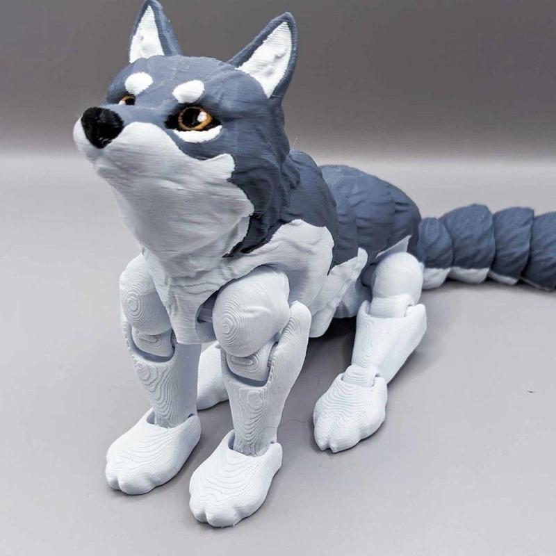 3D Printed Articulated Husky Dog Statue, 1 Count Creative Desktop Decoration, Home Decor Ornament for Living Room Bedroom Office