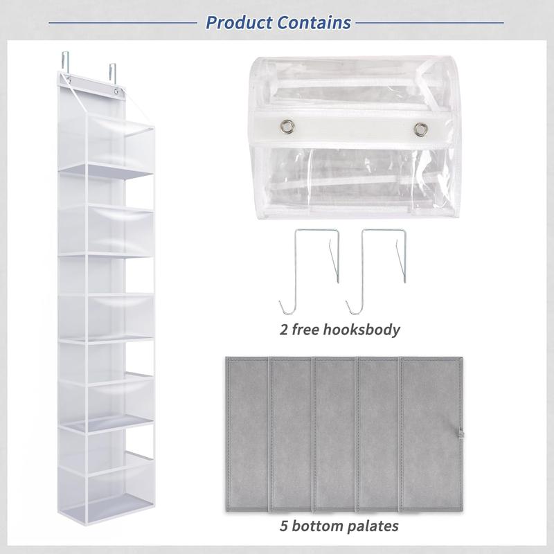 Over the Door Pantry Organizer, 5-Shelf Pantry Organizers and Storage, Room Organizer with Clear Plastic Pockets, 25lb Ultra Sturdy & Large Capacity, Home & Kitchen Essentials, White Grey