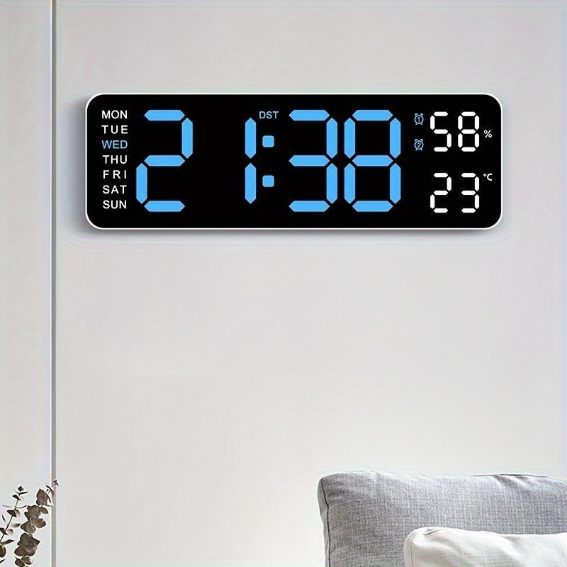 Large Display Digital Alarm Clock, 1 Count Battery Powered Easy-to-read Multi-function Temperature Humidity Date Display Wall Clock, Wall Mountable Clock for Home, Office, School(without Battery)