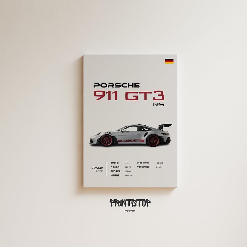 Experience Luxury: Porsche 911 GT3 RS Car Poster for Your Home Deco