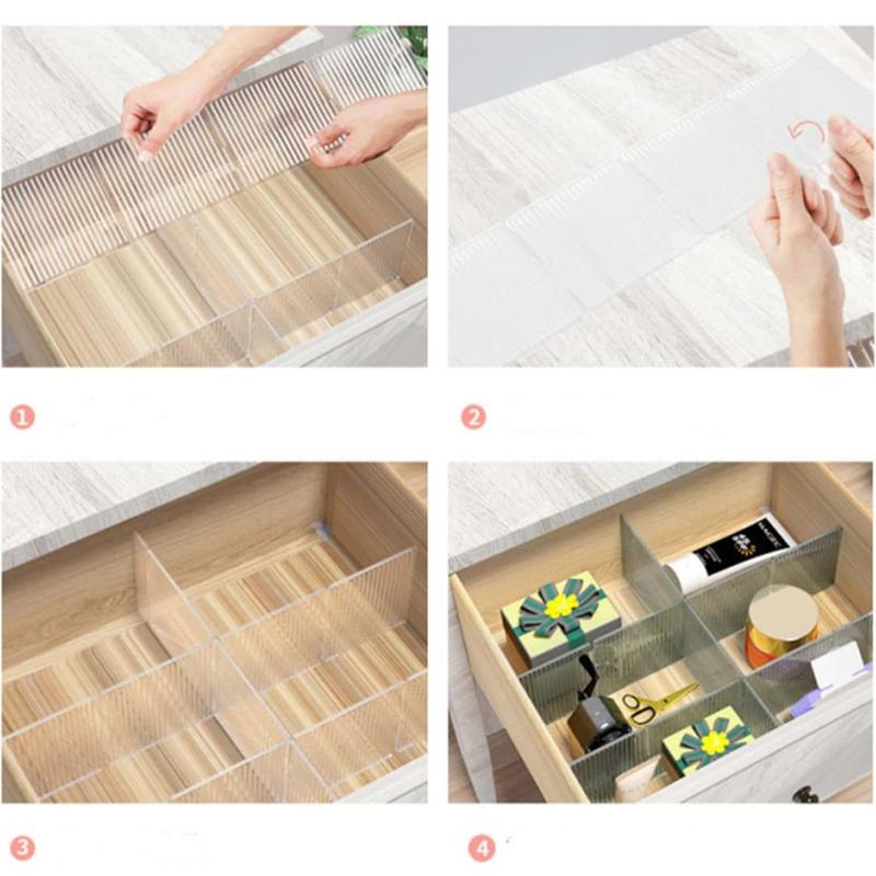 Drawer Divider, 4 Counts Clear Durable Drawer Organizer for Socks, Home Organizer for Bedroom, Living Room, Kitchen, Office