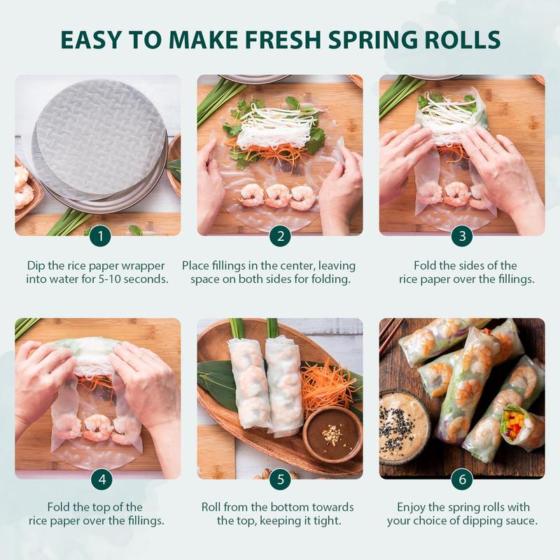 Soeos Rice Paper, White Rice Paper Wrappers, 1 Pack, 34 Sheets-Fresh Spring Roll Wrappers & Dumplings, Non-GMO, Gluten-Free, Low Carb, Vietnamese Rice Wraps (Round, 22cm) Disposable Traditional