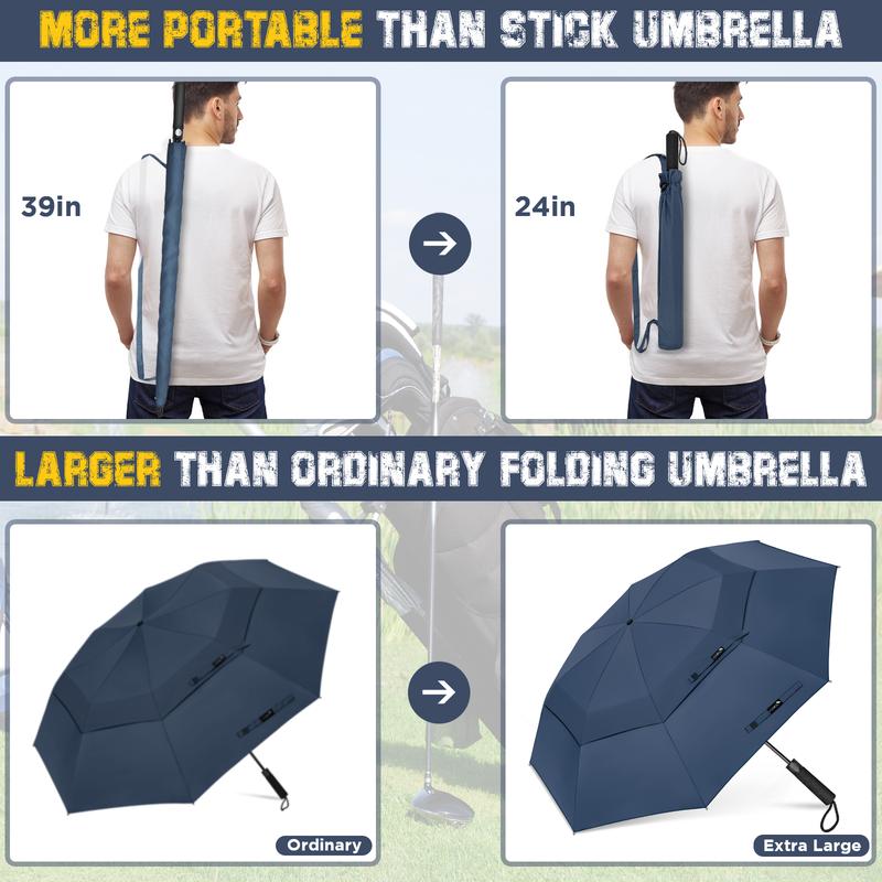 Golf Umbrella 62 Inch Compact  - Automatic Foldable Large Travel Golf Umbrellas Windproof Double Canopy Vented, Collapsible Golf Umbrella for Men Women by ZOMAKE