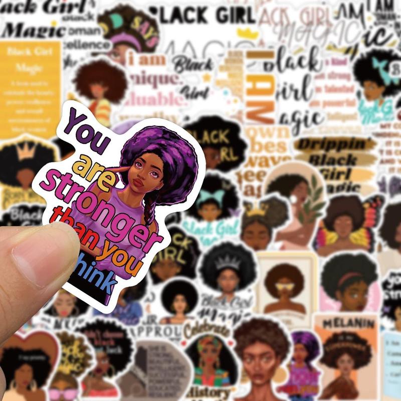 Black Girl Pattern Sticker, 50pcs set Self Adhesive Decorative Stickers, DIY Decals for Water Bottle, Laptop, Phone Case, Scrapbooking, Journal Making