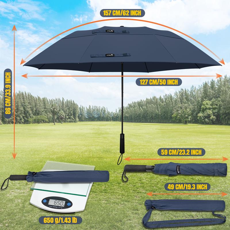 Golf Umbrella 62 Inch Compact  - Automatic Foldable Large Travel Golf Umbrellas Windproof Double Canopy Vented, Collapsible Golf Umbrella for Men Women by ZOMAKE