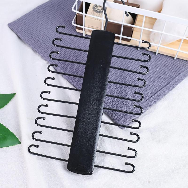 Wooden Tie Rack, Tie Hanger for Men Closet 20 Hooks 360 Degree Rotating Tie Organizer Hanging Space Saving Holder for Belt Scarf Tie Black