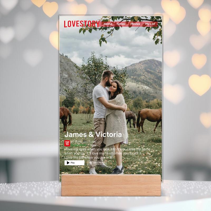 Personalized Picture Stand For Valentines Day, Anniversary Gifts, Gift For Her, Gift For Him, Couple Gifts, Custom Name Plaque With Wooden Stand, Acrylic Picture Plaque, Decor Photo Frames