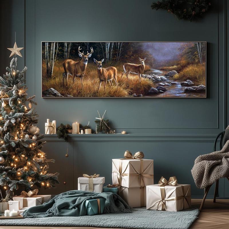 Deer & Nature Pattern Canvas Poster without Frame, 1 Count Creative Image Canvas Wall Art, Wall Decor for Home Living Room Bedroom Office