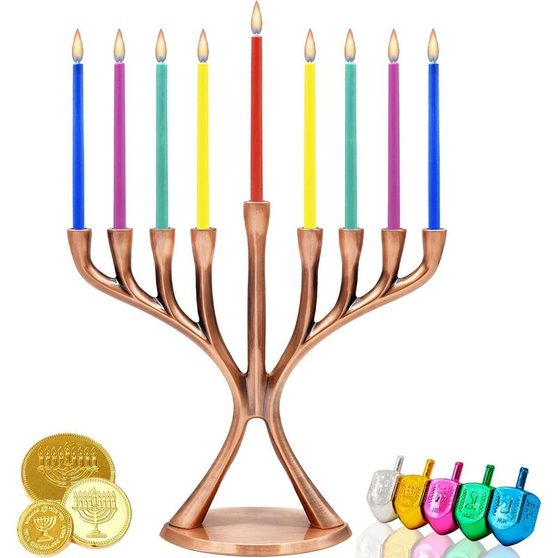 The Dreidel Company Contemporary Hanukkah Menorah, Polished, Non-tarnishing, Holds Most Candles (Copper)