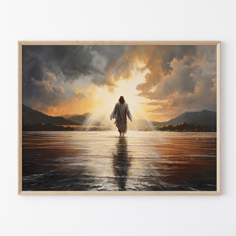 Jesus Christ Walking on Water Original Painting, Christian Print Art, Religious Wall Art Matte Print, Religious Wall Decor, Holy Clouds