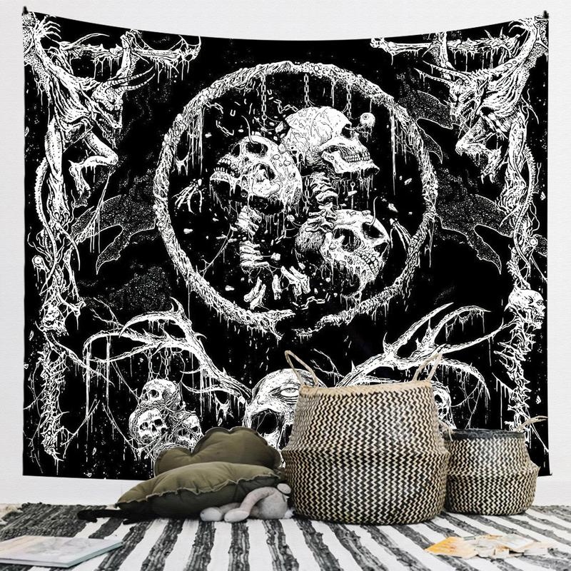 Gothic Skull Pattern Tapestry Wall Art, Halloween Decor Wall Hanging Blanket for Home Party Decoration, Wall Decor for Home Living Room Bedroom Dormitory