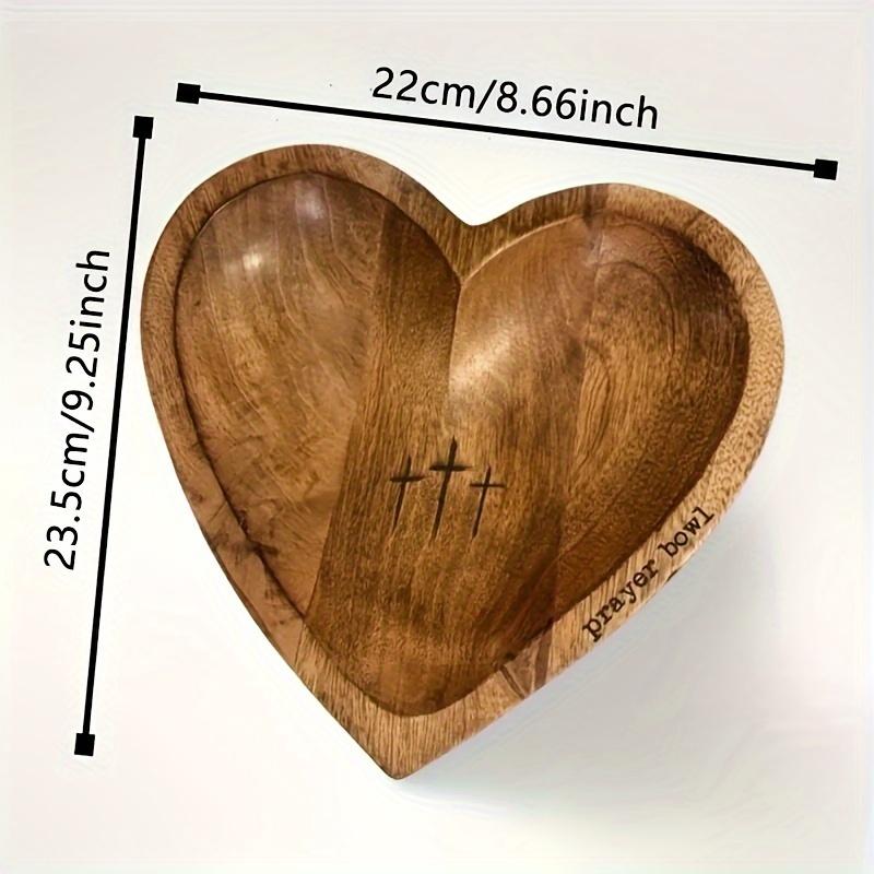 Vintage Heart-Shaped Wooden Prayer Bowl with Engraved Cross - Perfect for Home & Living Room Decor