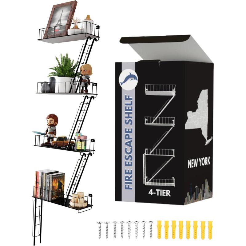 Fire Escape Shelf Fire Escape Wall Shelf Trinket Shelf Display Wall Action Figure Shelf Figure Display Shelf Superhero Display Floating Staircase  York Wall Ladder Firescape (4-Tier)