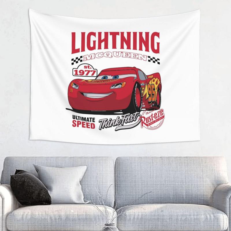 Retro Lightning McQueen Cars Tapestry Hippie Polyester Wall Hanging Room Decor Yoga Mat Psychedelic Tapestries