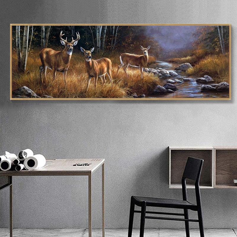 Deer & Nature Pattern Canvas Poster without Frame, 1 Count Creative Image Canvas Wall Art, Wall Decor for Home Living Room Bedroom Office