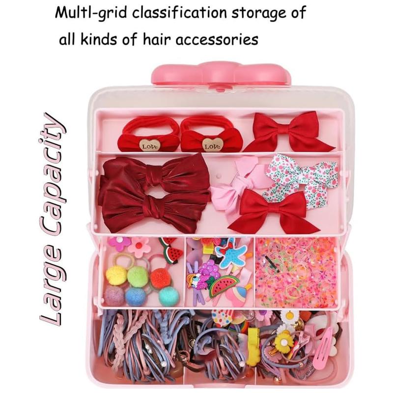 Hair Accessories Storage Box, 1 Count Cute Girls Hair Accessories Storage Box, Plastic Hair Ties Holder Hair Clips Container Headbands Organizer Gift for Girls Multipurpose Organizer