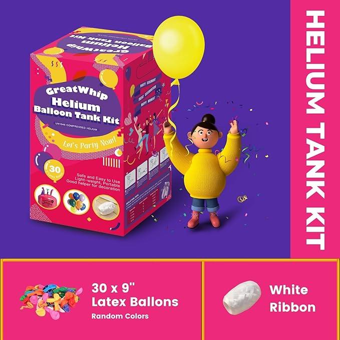 GreatWhip 7L Helium Tank Cylinder Up To 30 Latex Balloons, Helium Tank For Balloons At Home balloon  pump